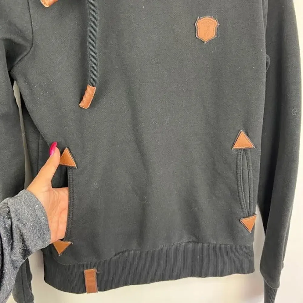 Naketano Black Athletic high neck hoodie pull over sweatshirt size small